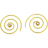Load image into Gallery viewer, Spiralen Ohrringe dünn Amethyst rund Messing antik golden nickelfrei Piercing Tribal Brass Schmuck

