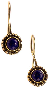 Load image into Gallery viewer, Ohrringe Blume Perlen 10 mm Lapis blau Messing Brass antik golden Tribal Ohrhänger
