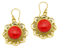 Load image into Gallery viewer, Ohrringe Jaspis facettiert Blume Bögen Messing antik golden Tribal 25 mm
