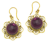 Load image into Gallery viewer, Ohrringe Amethyst facettiert Blume Bögen Messing antik golden Tribal 25 mm
