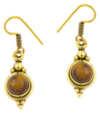 Load image into Gallery viewer, Ohrringe Kreis Tigerauge Punkte Dreiecke Messing Brass antik golden Tribal Ohrhänger
