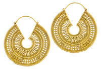 Load image into Gallery viewer, Ohrringe Kreis Lücke Band Punktemuster Messing Brass antik golden Tribal Schmuck
