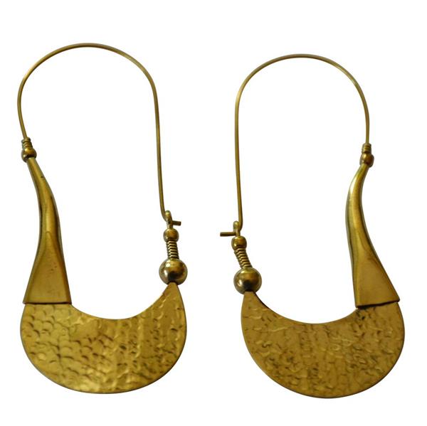 Ohrringe Haken Sichel schraffiert Messing antik golden nickelfrei Tribal Brass Piercing