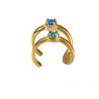 Load image into Gallery viewer, Ear cuff Dread Lock Bead Messing gold Opal blau Bögen
