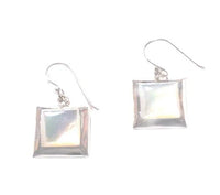Load image into Gallery viewer, Perlmutt Muschel Silberohrringe Ohrringe Ohrhänger 925er Sterling Silber Quadrat Schmuck
