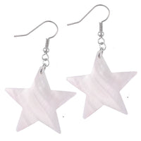 Load image into Gallery viewer, Perlmutt Muschel Ohrringe 33 mm Stern fünfzackig Edelstahl nickelfrei weiß schillernd
