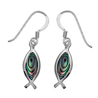 Load image into Gallery viewer, Perlmuttohrringe Fisch Abalone bunt 20 mm 925er Sterling Silber Ohrringe Paua
