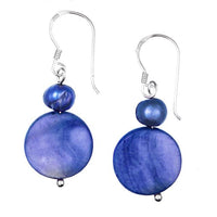 Load image into Gallery viewer, Perlmuttohrringe blau 25 mm Perle Perlmutt Scheibe 925er Sterling Silber Ohrringe Schmuck
