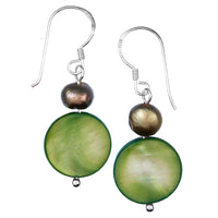 Load image into Gallery viewer, Perlmuttohrringe grün 25 mm Perle Perlmutt Scheibe 925er Sterling Silber Ohrringe Schmuck
