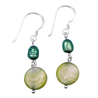 Load image into Gallery viewer, Perlmuttohrringe 25 mm Perle Perlmutt grün Scheibe 925er Sterling Silber Ohrringe Schmuck
