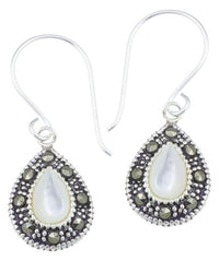 Load image into Gallery viewer, Silberohrringe Tropfen 12 mm Perlmutt Silberrrand Glitzer 925 Sterlingsilber Ohrringe
