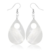 Load image into Gallery viewer, Perlmutt Muschel Ohrringe 33 mm Tropfen Loch Edelstahl nickelfrei weiß schillernd
