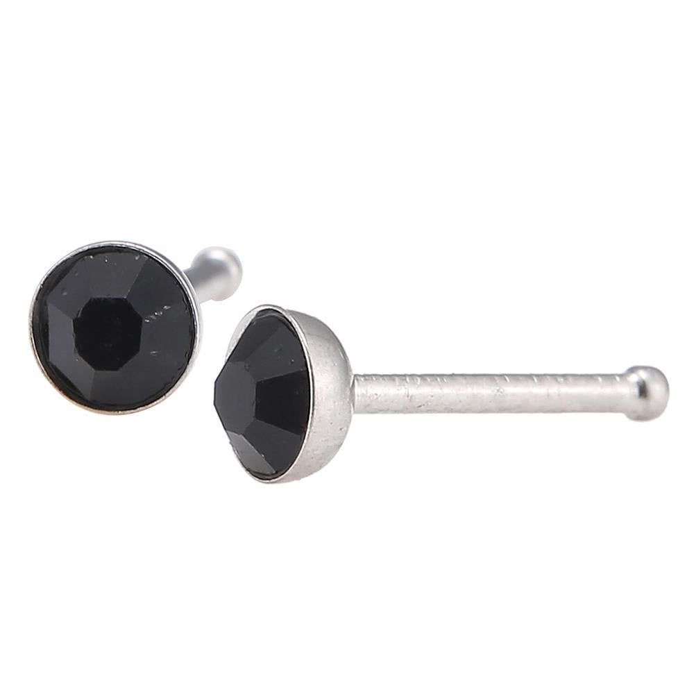 Gerader Nasenstecker silber Farben mini Stein schwarz Chirurgenstahl