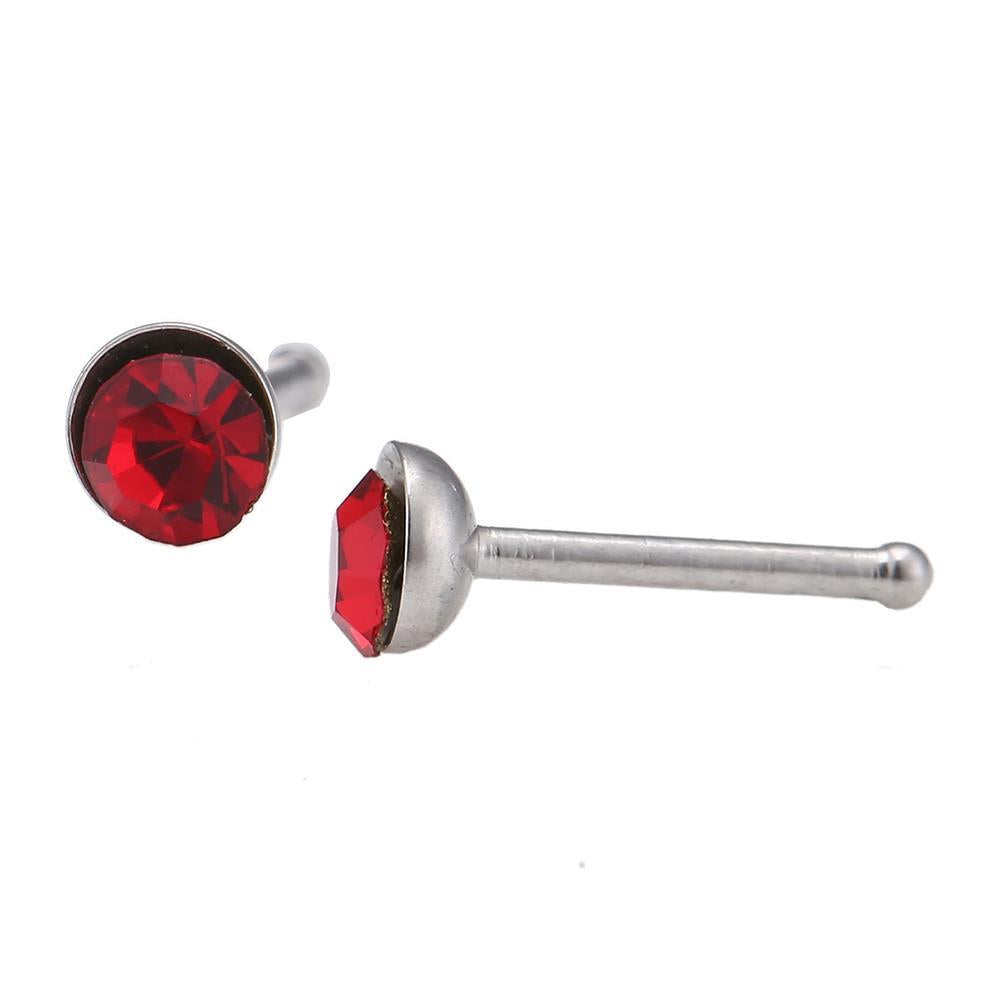 Gerader Nasenstecker silber Farben mini Stein rot Chirurgenstahl