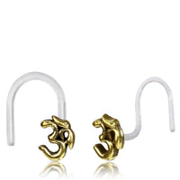 Load image into Gallery viewer, Nostril Piercing Messing Nasenstecker Screw Ende Bioflex 0,8 mm golden Steine
