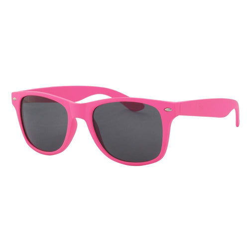The Unisex Sonnenbrille Nerdbrille features bright pink frames, wide arms, and retro style with dark UV Schutz 400 lenses, displayed on a white background.