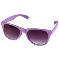Load image into Gallery viewer, The Sonnenbrille Nerd einfarbig Unisex Brille features purple frames and dark gradient, mirrored lenses with 400 UV protection in a retro nerd style, shown on a white background.
