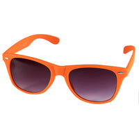 Load image into Gallery viewer, Sonnenbrille Nerd einfarbig Unisex Brille bunt getönt verspiegelt 400 UV, wayfarer-style with orange frame and gradient lenses, offers UV-Schutz 400 and is displayed on a white background.
