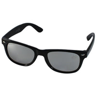 Load image into Gallery viewer, A Sonnenbrille Nerd einfarbig Unisex Brille with dark tinted, mirrored lenses and 400 UV protection, shown on a white background.
