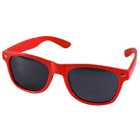 Load image into Gallery viewer, A pair of Sonnenbrille Nerd einfarbig Unisex Brille with colorful mirrored lenses and 400 UV protection, shown against a white background.
