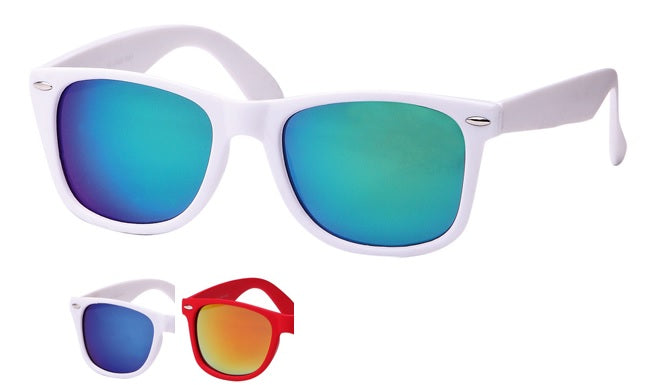 Sonnenbrille Nerdbrille weiß rot Brille verspiegelt bunt 400 UV  Unisex