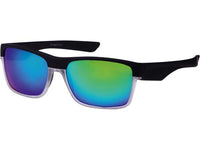 Cargar imagen en el visor de la galería, A pair of Sonnenbrille verspiegelt 400 UV – eckige schwarze Brillen mit bunter Unterseite und verspiegelten Gläsern für stylischen Sport und sicheren UV-Schutz.
