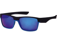 Cargar imagen en el visor de la galería, The Sonnenbrille verspiegelt 400 UV eckig schwarz bunt Unterseite Sport features a black, angular frame with colorful mirrored lenses, straight arms, and UV 400 protection for stylish and modern eye safety.
