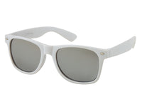 Load image into Gallery viewer, A Sonnenbrille rot weiß Nerdbrille mit silber-gold Rainbow-verspiegelten Gläsern und 400 UV-Schutz, präsentiert vor schlichtem weißem Hintergrund.
