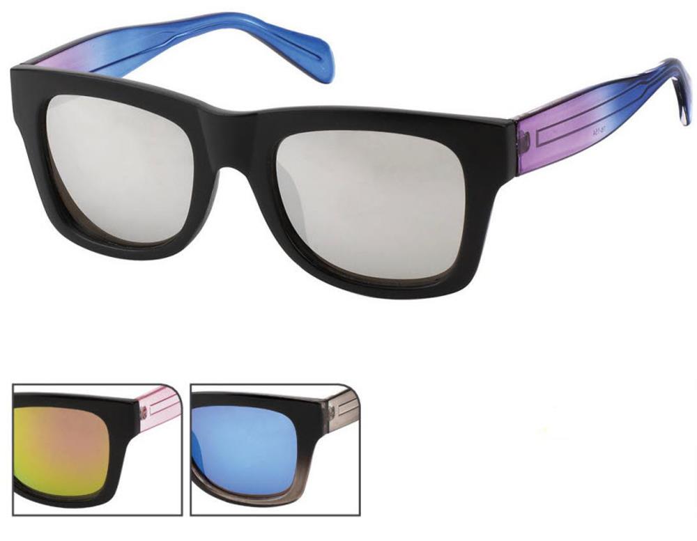 Sonnenbrille Nerd breit Gestell pink blau 400UV verspiegelt