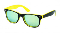 Load image into Gallery viewer, A pair of Sonnenbrille Nerdbrille verspiegelt 400UV sunglasses with black outer frames, colorful interior, and mirrored light green lenses.
