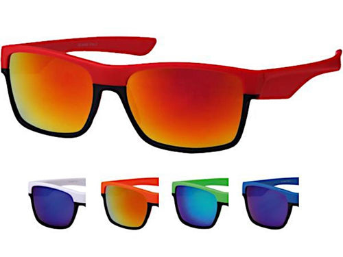 Sonnenbrille verspiegelt 400UV eckig schwarz oben bunt Sport