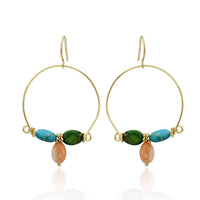 Cargar imagen en el visor de la galería, Ohrringe 18 karat vergoldet Halbkreis Steine oval grün türkis rosa nickelfrei gold
