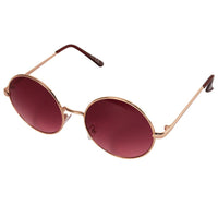 Cargar imagen en el visor de la galería, The Sonnenbrille Unisex Rund Hippie Brille John Lennon 400UV features gold metal frames and dark red-tinted lenses, shown on a white background.
