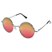 Cargar imagen en el visor de la galería, The Sonnenbrille Unisex Rund Hippie Brille John Lennon 400UV features thin silver frames, pink-to-orange gradient mirrored lenses, black temple tips, and clear nose pads, evoking a classic Hippie Brille style on a white background.

