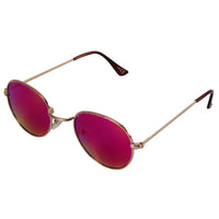 Cargar imagen en el visor de la galería, The Sonnenbrille kleine Gläser John Lennon Hippie Brille features gold metal frames, thin arms, purple-pink mirrored lenses, and 400 UV protection, making it a stylish unisex accessory shown against a white background.
