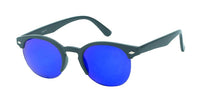 Load image into Gallery viewer, Black-framed Sonnenbrille rund Vintage John Lennon Raute Nerd Brille with 400UV protection and bright blue mirrored lenses, shown on a white background.
