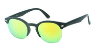 Load image into Gallery viewer, The Sonnenbrille rund Vintage John Lennon Raute Nerd Brille 400UV Schlüssellochsteg features round, reflective green-yellow lenses, black frames, curved arms, and UV-Schutz 400, shown on a white background.
