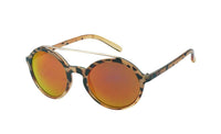 Load image into Gallery viewer, The Sonnenbrille rund Gläser Oberkante Metall Flat Top Vintage John Lennon 400UV getönt verspiegelt features tortoiseshell-patterned round frames, orange mirrored lenses, and a gold top bar. Shown against a white background.
