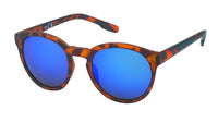 Load image into Gallery viewer, The Sonnenbrille rund John Lennon verfügt über eine braune Tortoise-Fassung, blaue verspiegelte Gläser und einen Vintage-Schlüssellochsteg—ein stilvoller Blickfang, präsentiert vor weißem Hintergrund.

