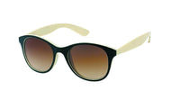 Cargar imagen en el visor de la galería, A pair of Sonnenbrille runde Gläser John Lennon 400UV Designerbrille Retro sunglasses with black frames, cream-colored arms, and brown gradient lenses displayed on a white background.
