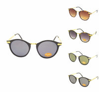 Load image into Gallery viewer, Five pairs of Sonnenbrille rund Vintage 400UV Metall verziert golden John Lennon Stil are displayed on a white background, with the largest black designer pair in the center and four smaller, colorful frames with various lens shades in the corners.
