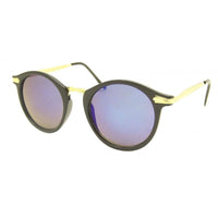 Load image into Gallery viewer, Die Sonnenbrille rund Vintage 400UV im John Lennon Stil besticht durch schwarze Fassungen, goldene Metall-Details an Bügeln und Scharnieren sowie reflektierende blaue Gläser – ein eleganter Retro-Look mit UV-Schutz.
