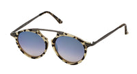 Load image into Gallery viewer, The Sonnenbrille Retro Vintage Panto Brille features a beige-black tortoiseshell frame, gradient blue lenses with UV 400 protection, and classic metal temple design, shown on a white background for timeless retro style.
