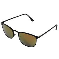 Load image into Gallery viewer, The Sonnenbrille Retro Metallrahmen Brille getönt verspiegelt 400 UV unisex features thin black metal frames and brown mirrored lenses, providing UV 400 protection. This stylish, unisex sunglasses pair is displayed against a white background.
