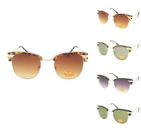 Load image into Gallery viewer, Five pairs of Sonnenbrille Retro Vintage 400UV with golden metal browline frames are displayed, each featuring tinted lenses in brown, green, and purple gradients—all offering UV-Schutz 400—on a white background.
