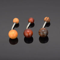 Load image into Gallery viewer, Bauchnabelpiercing Holz rot braun Kugeln Edelstahl
