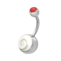 Cargar imagen en el visor de la galería, Shivaauge Kugel rund Inlay Stein Muschel Bauchnabel Bananen Piercing Edelstahl
