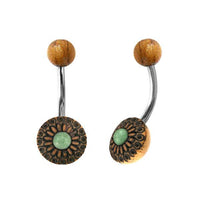 Load image into Gallery viewer, Bauchnabel Piercing Edelstahl Olivenholz 1.6x9.5 Blume
