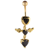 Load image into Gallery viewer, Bauchnabelpiercing Banenpiercing golden schwarzer Stein Herz Flügel Edelstahl
