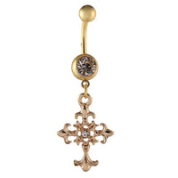 Load image into Gallery viewer, Bauchnabelpiercing Banenpiercing golden weißer Stern Kreuz Anhänger Edelstahl

